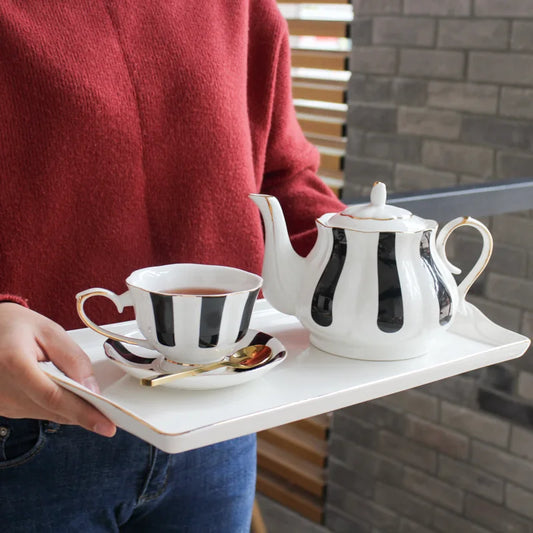 Bone Porcelain Stripe Hand-painted Golden Teapot Set - mylilcupshop 